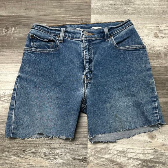 Vintage Y2K Levis 550 Blue‎ Womens 6 Distressed Cutoff Jean Shorts Jorts Red Tab - Picture 1 of 12
